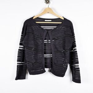 Beatrice.f Sweater Womens Medium Sheer Striped Knit Open Cardigan Whimsigoth
